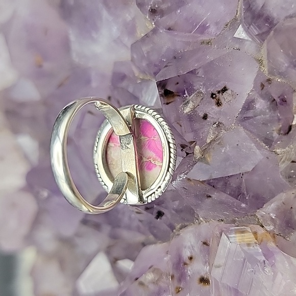 Vivid Pink Sea Sediment Jasper Matrix 925 Sterling Silver Adustable 6 7 8 9 10 - Picture 7 of 9
